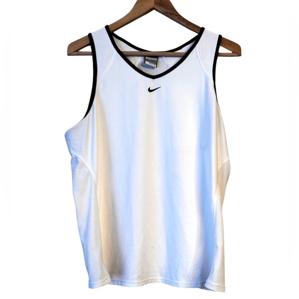 Nike vintage women’s white black vented golf tennis athletic fit dry tank Sz XL